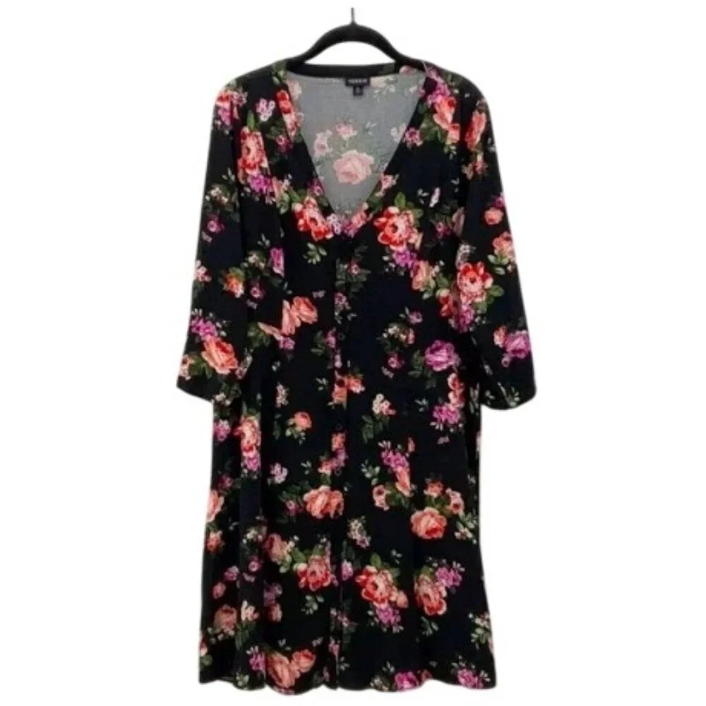 Torrid Black Floral Challis Button Down Trapeze Midi Dress - Picture 10 of 15
